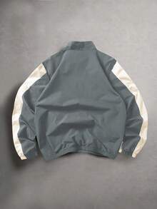 Manfinity ZONE917 Men's Casual Fashion Street College Sports Two-Tone Zip-Up Stand Collar Long Sleeve Jacket, Autumn