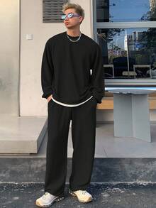 DAZY 男士二合一T恤和直筒裤套装 - 黑色 - 查看 5