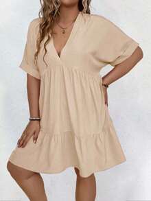 EMERY ROSE 大碼寬鬆純色蝙蝠袖休閒夏季連衣裙