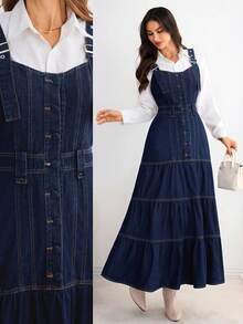 Selianne 女士休闲牛仔连衣裙，适合日常穿着 - 藍色 - 查看 1