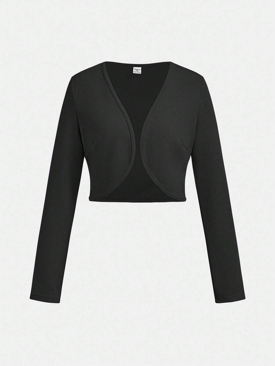 SHEIN Girlism Teen Girl Solid Knit Cropped Casual Long Sleeve Cardigan,In Fall/Winter