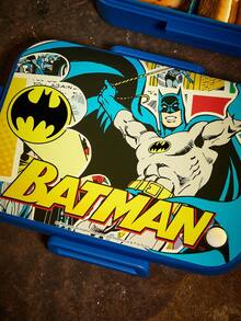 BATMAN X SHEIN 1100ml Dog Print Leak-Proof 3-Compartment Bento Box, Durable And Resistant To Falls, Equipped With Tableware And Food Fork - Blue - View 5