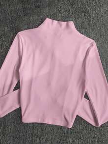 INAWLY Women's Light Pink Velvet Casual Sporty Zip-Up Jacket, Slim Fit Long Sleeve, Autumn - Baby Pink - View 2