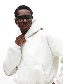 SUMWON Sweat-shirt à capuche avec cordon de serrage et poche centrale pour un port casual au quotidien, uni - Gris pâle - Voir 2