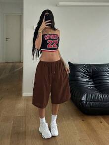 StreetHx 女士休闲纯色抽绳腰工装短裤，春季