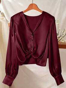 GlowEve 女士编织休闲通勤秋季衬衫 - 紅色 - 查看 5