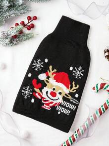 PETSIN 1 件圣诞宠物猫狗通用绿色钻石网格麋鹿雪花可爱图案提花针织弹力舒适狗圣诞毛衣 - 彩色 - 查看 1