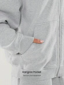 GLOWMODE 厚重羊毛超大连帽夹克，侧口袋，加厚保暖，冬季 - 灰色 - 查看 6