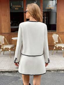 Serisse 女士优雅两件套：带口袋的长袖夹克和无袖连衣裙，适合秋季