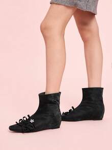 CUCCOO DOLLMOD Hidden Wedge French Retro Buckle Pointed Toe Ankle Boots For Women - Black - View 4
