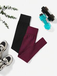 Easithlete 2 条装女式罗纹紧身裤 - 高腰收腹提臀修身瑜伽裤，适合健身、运动跑步、骑行、瑜伽、泡菜球运动、休闲健身紧身裤 - 彩色 - 查看 4