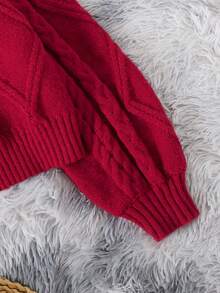 青少年女孩休闲针织长袖开衫上衣 - 紅色 - 查看 6