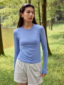 In My Nature Camiseta de manga larga con cuello redondo y rayas para mujer, para actividades al aire libre - Azul - Ver 4