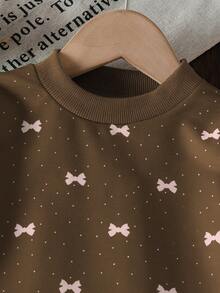 SHEIN Vintaside Kids 女婴时尚秋季蝴蝶印花镂空刺绣荷叶边下摆卫衣 - 酒紅色 - 查看 3