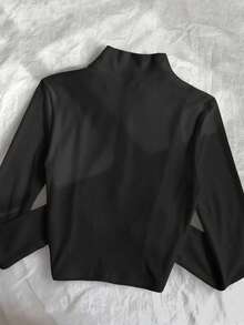 INAWLY Women's Bow Graphic Print Fleece Lightweight Black Jacket, Casual Street Style Zip-Up Long Sleeve Slim Fit Jacket For Autumn - Black - View 2