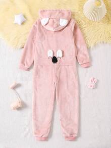 女童连帽考拉图案长袖连体裤，舒适温暖的家居服