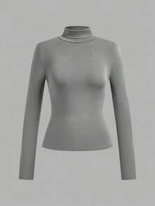 Tseoso 4pcs/Set Women's Casual Minimalist Slim Fit Turtleneck T-Shirt, Autumn/Winter, Versatile For Daily Wear, 95% Cotton - Multicolor - View 9