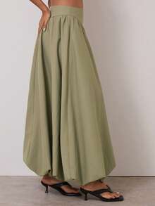 COSMINA Women's Green High Waist Ruched Casual Skirt,Casual - Green - View 6