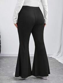 SHEIN CURVE+ Plus-Size High-Elasticity, Belly-Controlling, Tight-Fitting Flared Women's Pants - Black - View 9