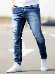 Manfinity Homme Men's Slim Fit Thermal Lined Jeans, Frayed Jeans Plain Dark Blue Slim Fit Long Ripped Cargo Jeans, For Husband, Boyfriend Gifts Going Out Hang Out Commute Work Street, Fall/Winter