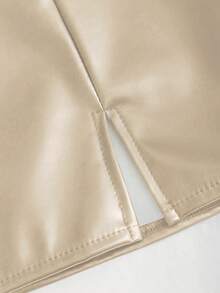 Sweetra Sexy Low-Waist Chic PU Leather Slit Mini Skirt For Women, Spring/Summer - Khaki - View 4