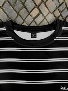 Manfinity Dauomo 男士字母印花条纹圆领休闲宽松长袖T恤 - 彩色 - 查看 3