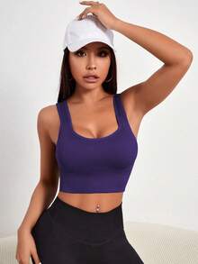 Core Rhythm Sutien sport cu imprimeu nervurat, fără cusături, pentru femei, culoare uni