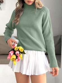 RueChic Women Baby Blue High Neck Cozy Sweater