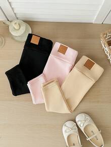 SHEIN LMoss Kids LMoss 3件套女婴秋冬加厚保暖内衬打底裤（黑色、灰色和杏色）。买1送3，百搭休闲保暖内衬裤 - 彩色 - 查看 6