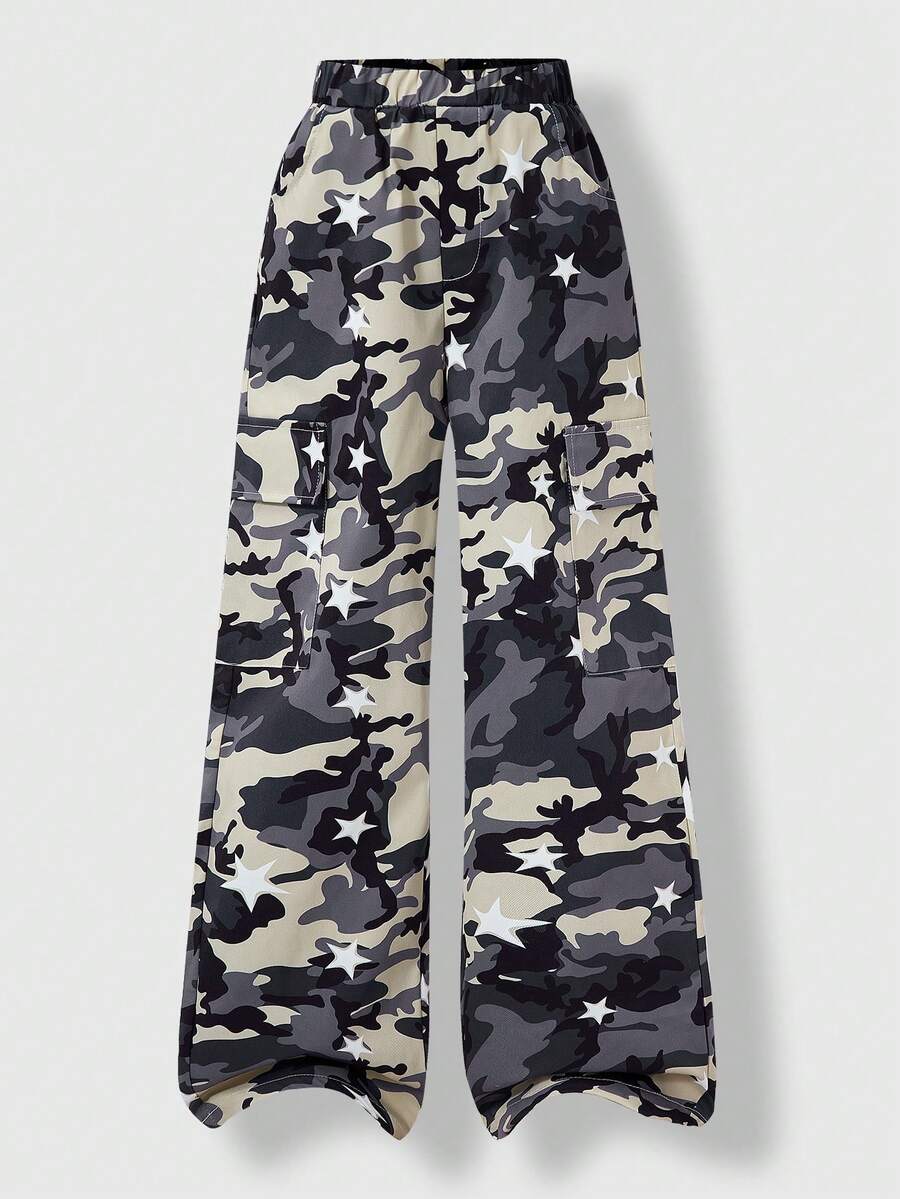 Denimly 男童休闲日常都市街头个性涂鸦印花松紧腰拉链口袋工装裤 - 黑色 - 查看 1