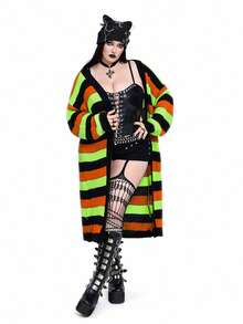 Whyspr New Versatile Casual Multi-Color Loose Fit Long Sleeve Long Cardigan Sweater - Multicolor - View 6
