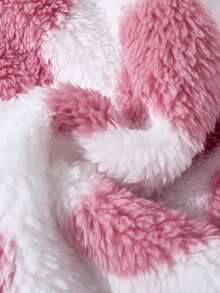 CoComelon X SHEIN 少女粉白心形西瓜刺绣毛绒蝴蝶结连帽外套，适合秋冬 - 粉色 - 查看 7