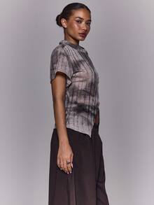 MUSERA Áo sơ mi tay ngắn dáng bất đối xứng cài cúc, chi tiết rách rưới, thích hợp cho mùa thu, đi chơi hàng ngày, đi chơi tối, phong cách thường ngày, cá tính, phong cách đường phố, đã qua xử lý, thích hợp cho mùa xuân hè, đi nghỉ lễ. - Màu xám đen - Xem 3