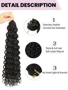 Boho Braids 1 PC Water Wave Narural Black Crochet Human Hair Extensions Knotless Pre-Seperated Feather Human Hair Black 18-24 Inch 100G - SNatural - View 5
