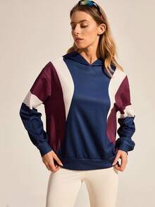 SHEIN Sports 女士撞色户外运动衫，运动款，柔软透气 - 寶藍色 - 查看 2