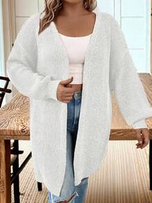 SHEIN LUNE Damen Große Größen Einfarbig V-Ausschnitt Lässig Einfach Vielseitig Strickjacke Pullover, Herbst/Winter, Drop-Shoulder