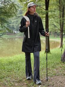 In My Nature Damen Jacke mit Buchstaben-Muster Tasche, Kapuze und Langarm, Lässig - Schwarz - Übersicht 4