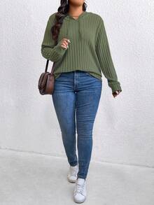 Plus Size Hooded Long Sleeve Drawstring Solid Color Simple Fashionable Loose Comfortable Sweatshirt Pullover Fall Outfit Winter Autumn