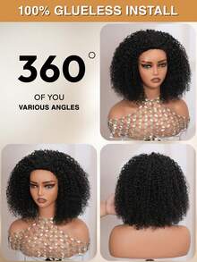 Density Pro Bob Kinky Lockig Halb Perücke 100% Echthaar Naturfarbe 200% Dichte Tragen&Gehen Glueless Perücken Echthaar 3 in 1 Kordelzug Nahtlos Umklapp Perücke für Frauen - 9AM Haar Sport Urlaub Reise Festival Prom Outdoor Cosplay Campus Schule Strand Hochzeit Camping Urlaub Outfits Sommer Outfits Urlaubs Vibes Charm Elegant Lässig Y2k Mode Stile Ss25 - SNatural - Übersicht 4