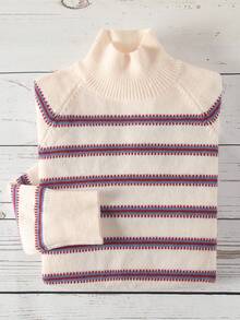 SHEIN Unity Classic Striped Turtleneck Long Sleeve Knit Sweater, Soft Vibe, Autumn/Winter - Multicolor - View 2