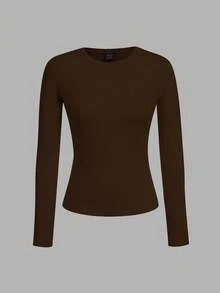 SHEIN EZwear 3 件套女士休闲紧身圆领长袖 T 恤套装，适合秋冬季 - 彩色 - 查看 3