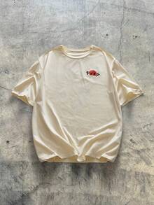 AXEPEAK Men Cotton Japanese Letter & Cartoon Graphic Tee, Summer