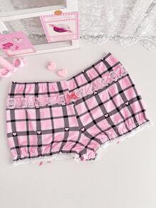 PetitDoll Plus Size Women Cute Heart Striped Lace Bow Series Briefs