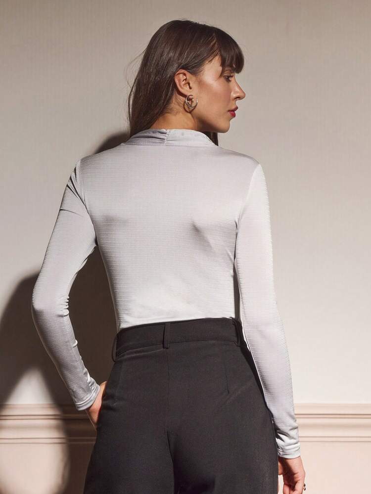 Blusa de manga larga con cuello de cowl y detalle de corbata en el cuello, estilo vintage elegante para fiestas en otoño e invierno