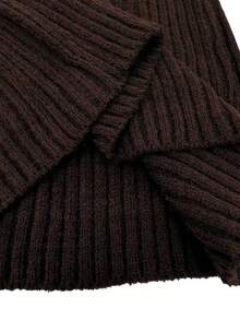 SHEIN LUNE Plus Size Casual Solid Color Lantern Sleeve Sweater, Autumn/Winter - Coffee Brown - View 4