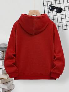 Tween Boy Casual Minimalist Cartoon Vintage Car Pattern Loose Fit Long Sleeve Sweatshirt, Suitable For Autumn/Winter - Red - View 2