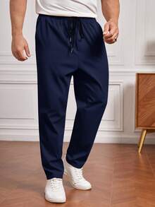 EASEVO Plus Size Men's Solid Color Pocket Tapered Casual Pants - Blue - View 4