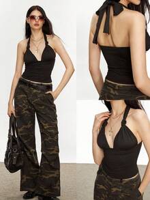 SHEIN SXY Women's Solid Color Sexy Twist Halter Backless Tank Top