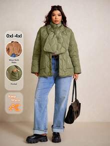 Elaquor Plus Size Winter Coats - Olive Green - View 1
