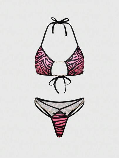 J-Fashion Y2K Avant-Garde Chain Zebra Print Women's Sexy Lingerie Set